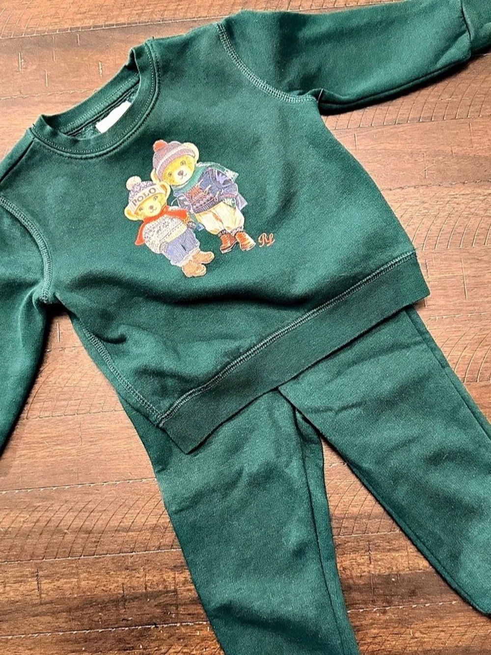 Ralph Lauren Polo Bear Fleece Sweatshirt & Pant Set Boys 18M Green